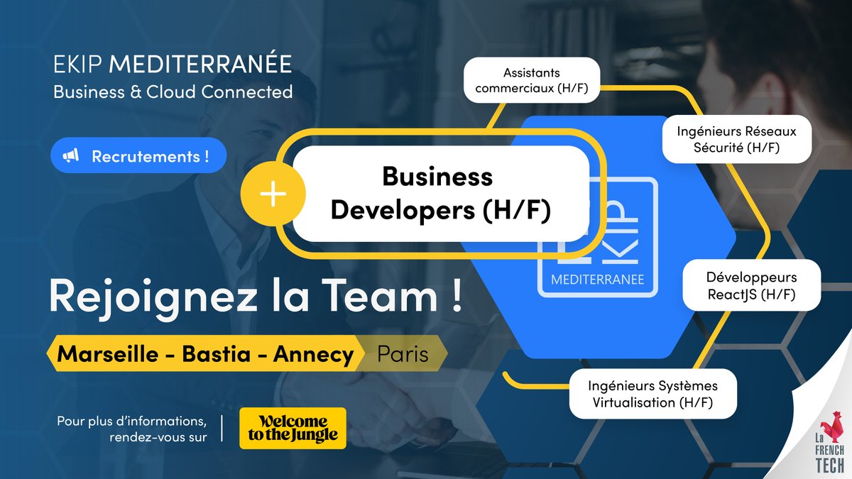 e_kipMed's tweet photo. Rejoignez la Team !

Profils recherchés : Business Developers (H/F)
Vous êtes certainement le talent que nous recherchons !

Recrutements en cours sur Marseille, Annecy et la Corse.

Pour postuler :
https://t.co/bO6z3qX9Pj

#offres #happyjobs #hiring #developer #jobs #career https://t.co/3xEHQ57usR