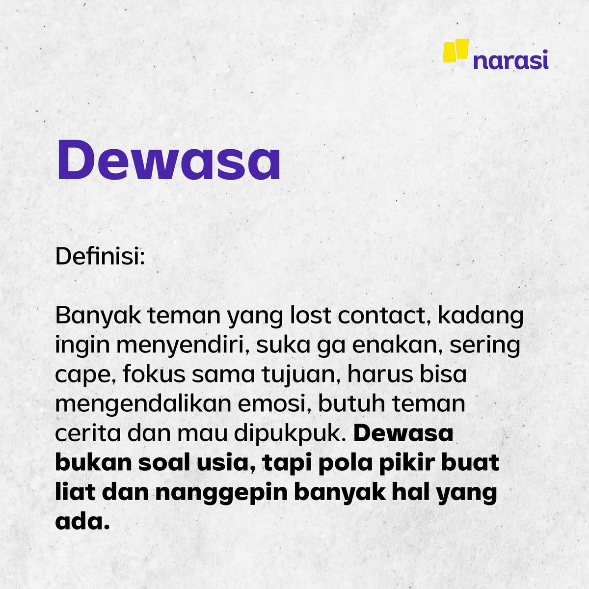 narasitv's tweet photo. Kamu lagi ada di poin yang mana, nih? ๐| Narasi
#JadiPaham #Narasi #Definisi #Dewasa https://t.co/tdQw7zFmoT