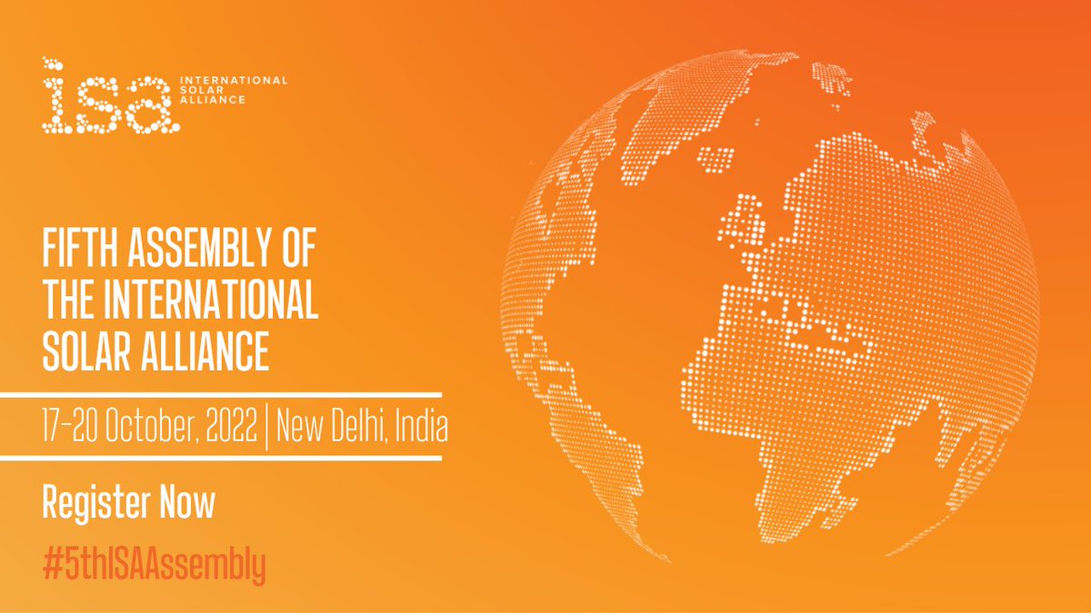 International Solar Alliance (@isolaralliance) on Twitter photo The #5thISAAssembly, October 17-20, 2022 at the Ashoka Hotel, #NewDelhi. <a href="/isolaralliance/">International Solar Alliance</a> brings together #GlobalStakeholders on one platform to establish #Solar as a shared solution in addressing #ClimateChange.
For more info visit: isolaralliance.org. The #5thISAAssembly, October 17-20, 2022 at the Ashoka Hotel, #NewDelhi. <a href="/isolaralliance/">International Solar Alliance</a> brings together #GlobalStakeholders on one platform to establish #Solar as a shared solution in addressing #ClimateChange.
For more info visit: isolaralliance.org.
