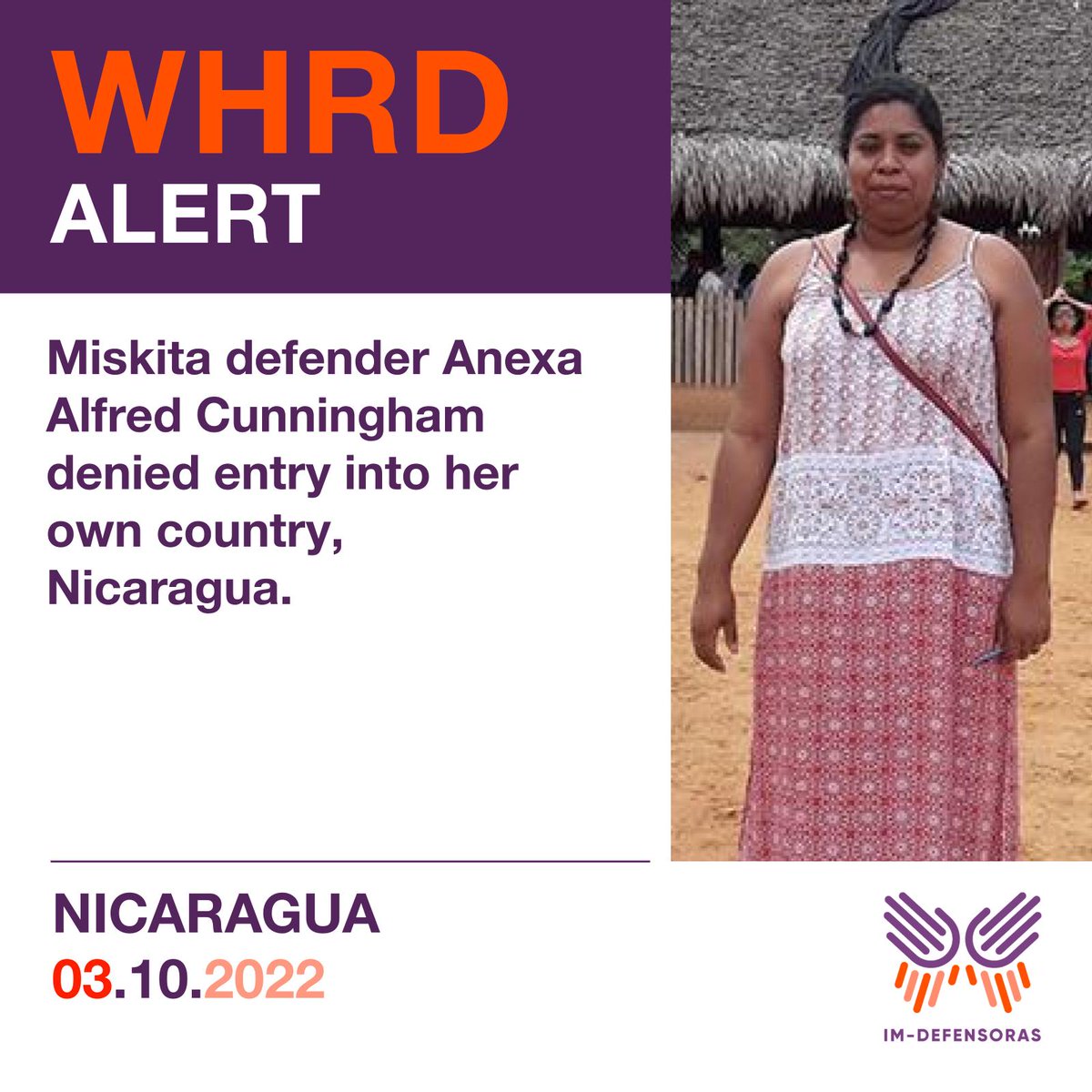 IM_Defensoras's tweet photo. 📢⚠️🚨#WHRDAlert NICARAGUA / Miskita defender Anexa Alfred Cunningham denied entry into her own country, Nicaragua.
📌For more information➡️ https://t.co/mpTgt6QZPE https://t.co/dSLPTFV2M0