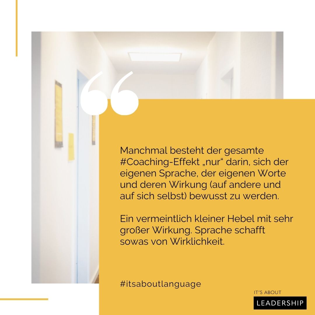 HALLO OKTOBER!

Manchmal besteht der gesamte #Coaching-Effekt "nur" darin, sich der eigenen #Sprache, der eigenen Worte und deren #Wirkung bewusst zu werden.

Ein vermeintlich kleiner Hebel mit großer Wirkung. Sprache schafft #Wirklichkeit.

#itsaboutlanguage