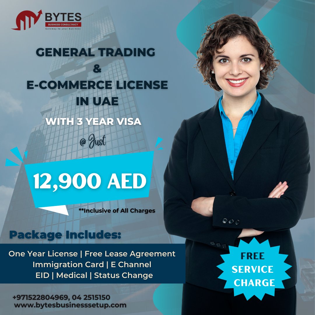 bytes_business's tweet photo. Get General Trading &amp; E-Commerce License in UAE With 3 Year Visa @ just 12,900 AED 
*Inclusive of All Charges - No Hidden Charges - Free Service Charge
#Freezone #generaltradinglicense #ecommercelicense #freezonebusinesssetup #freezonelicense #business #BusinessSetupinDubai https://t.co/OsXkuNFQgJ
