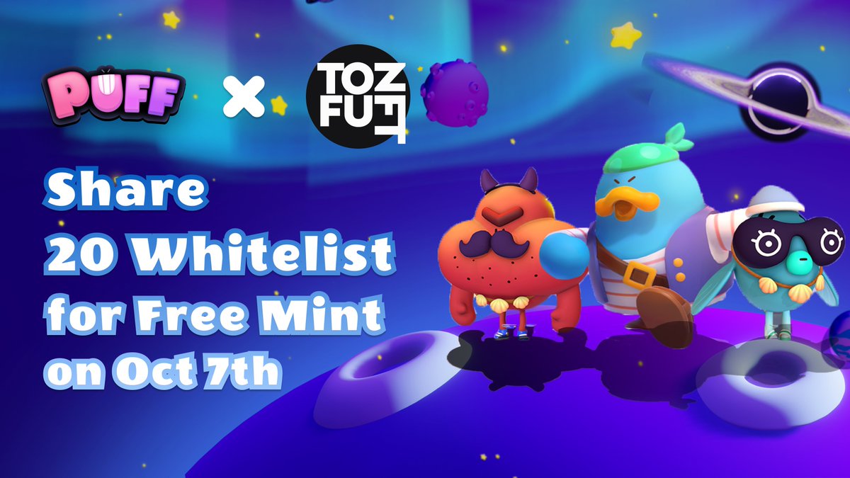 🎉Puffverse Giveaway

Our new friend <a href="/Puffverse/">Puffverse</a> Team will release their free mint at⏰07.Oct.12:00 UTC !

To celebrate their launch we are hosting a #Giveaway.

🎁 Prizes: Whitelist Spot x 20

To enter: 
1️⃣Follow  @TofuNFT &amp; <a href="/Puffverse/">Puffverse</a>
2️⃣Like &amp; RT
3️⃣Tag 3fren

#WLGiveaway

72h