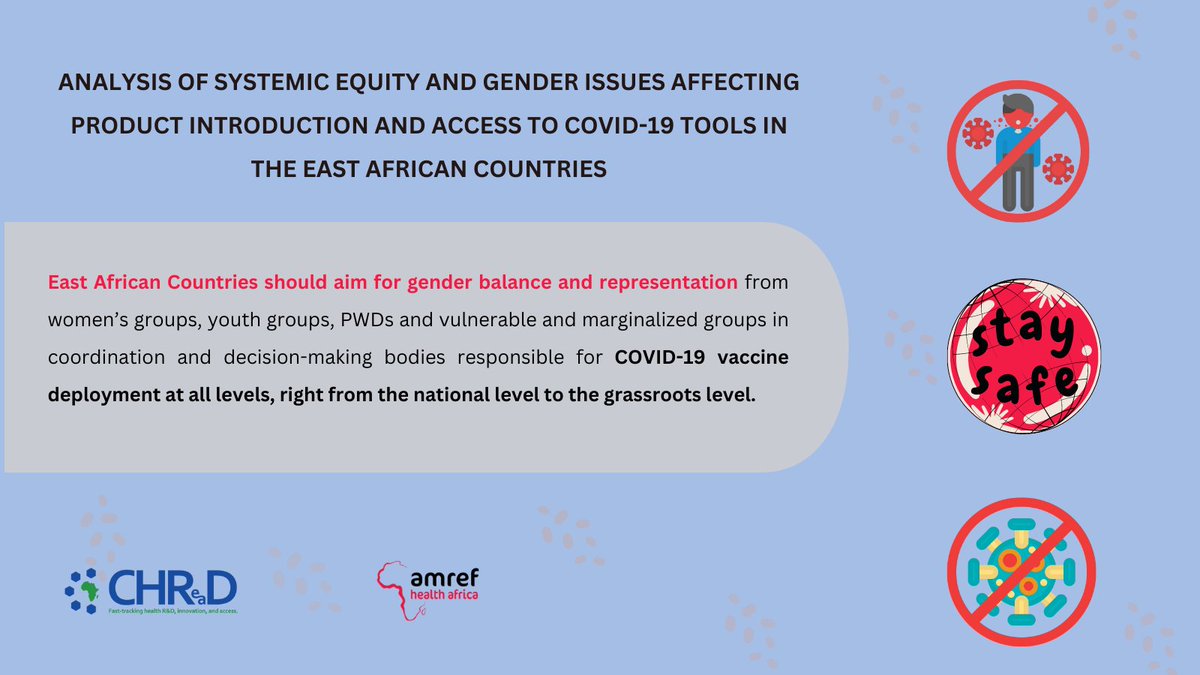 CHReaDKenya's tweet photo. Gender consideration through the response and vaccine distribution chain is key to enhancing equitable access to COVID-19 tools.
#ForBetterHealth https://t.co/fhpYFouiUZ