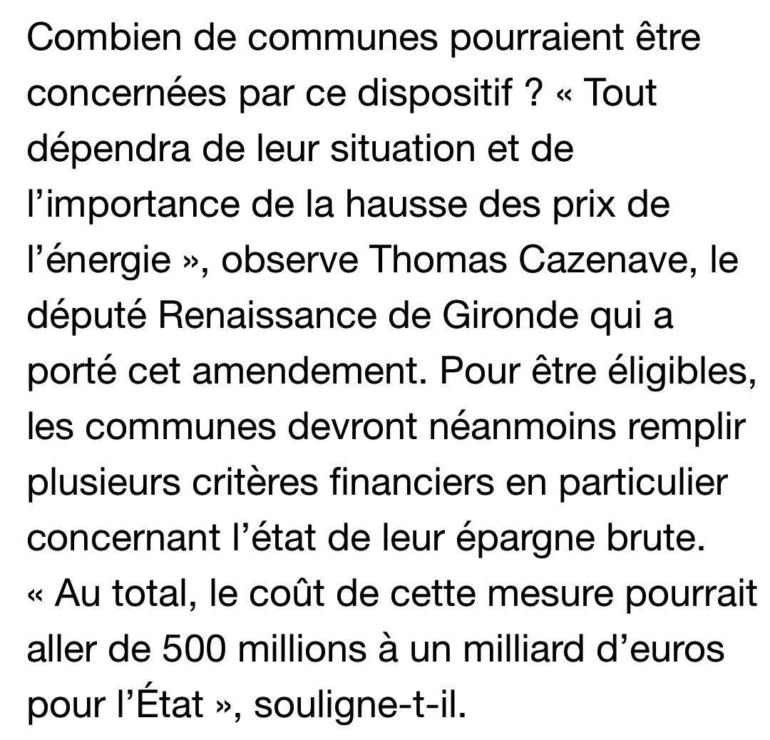 Avec la majorité, nous continuons de protéger les collectivités locales face à l’envolée des prix de l’énergie.

En concertation avec les #CollTerr, nous avons travaillé avec @LaREM_AN sur cet amendement pour les soutenir davantage avec ce bouclier énergétique.
 
<a href="/sudouest/">Sud Ouest</a> 🗞⤵️