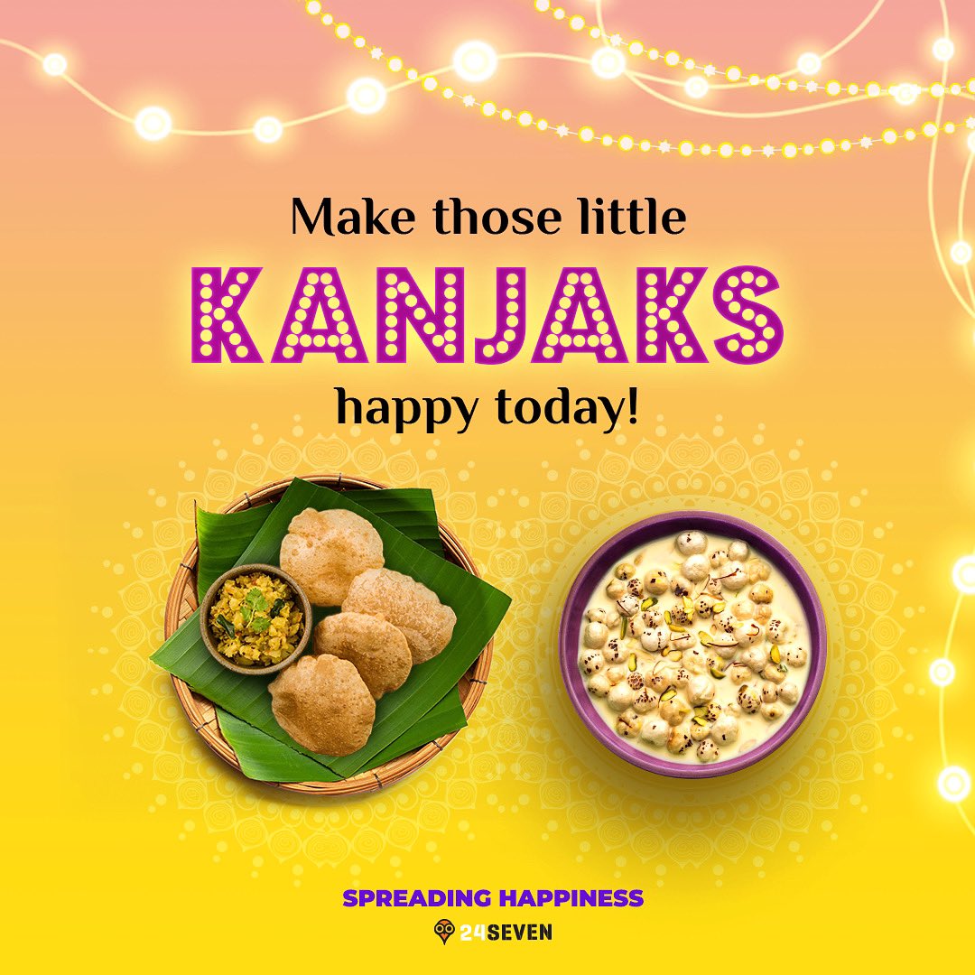 24SevenIN's tweet photo. Serve them with some delicious Aloo-Puri & Kheer to see the joy on their faces 😁
#24Seven #24Sevenin #SpreadingHappiness #SpreadingHappiness24Seven #Navratri #Kanjak #Kanjaks #AlooPuri #Kheer #Festival #Celebrations #Food #Foodies #FoodLovers #TopicalSpot #Topical #Visit24Seven https://t.co/AA3WwAHpON