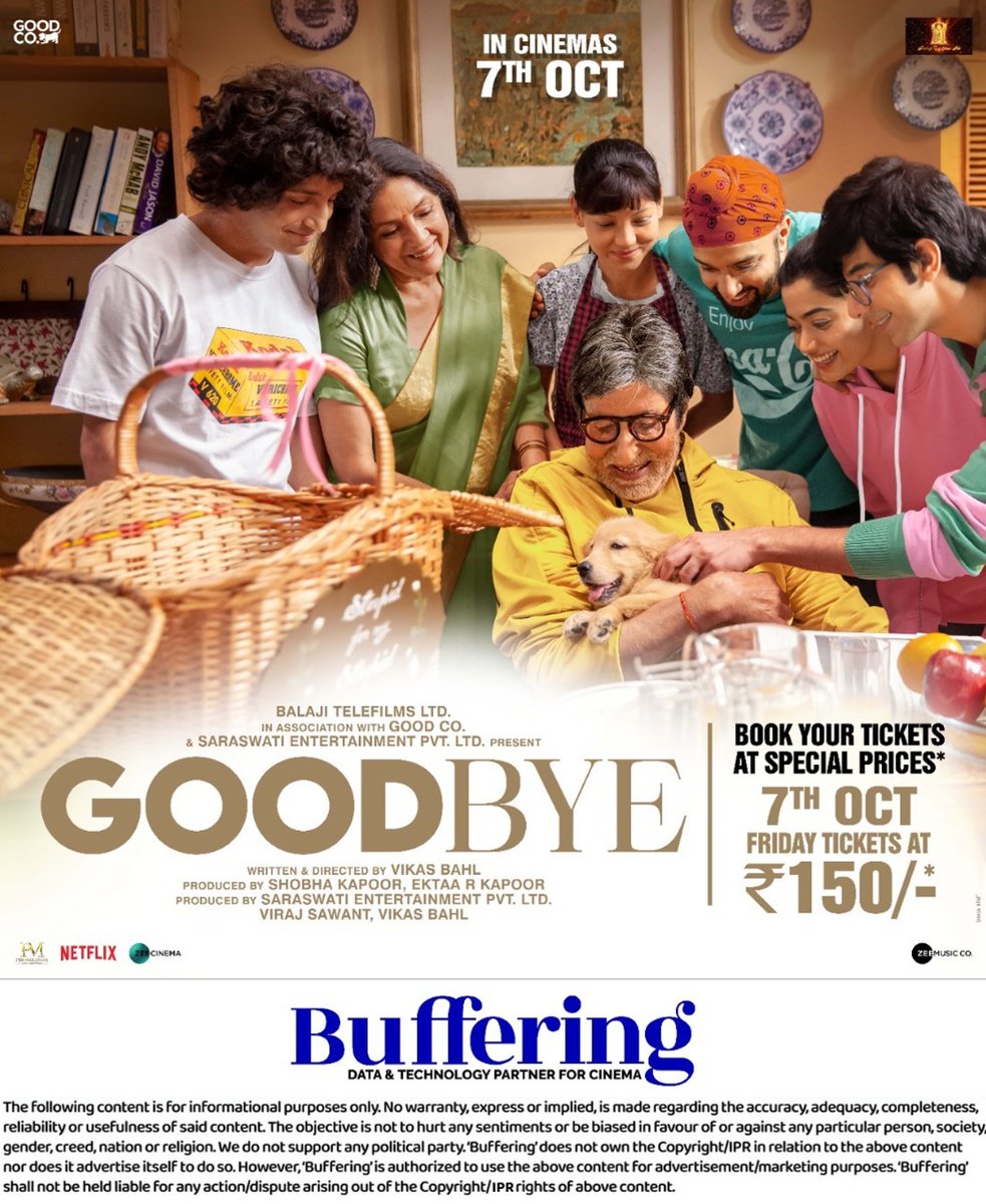Bufferingmedia's tweet photo. #BufferingMediaTech engaging premier outdoor and data amplification to promote the 97th movie GOOD BYE starring Amitabh Bachchan produced by Shobha Kapoor & Balaji telefilms releasing on 7th Oct 2022 worldwide. Buffering Media Tech possesses most of the displays in Mumbai(1/2) https://t.co/cGRYXHeCXo