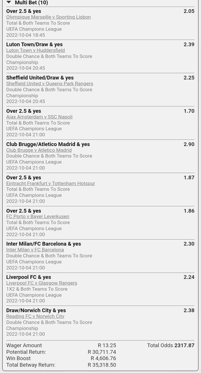 Alexander_mufc's tweet photo. X36DFAEBA

10 teams...🍏
Good luck...🍏
2300 odds...🍏

Nothing is impossible...it's all about luck!!! https://t.co/bn4SJpYZCO