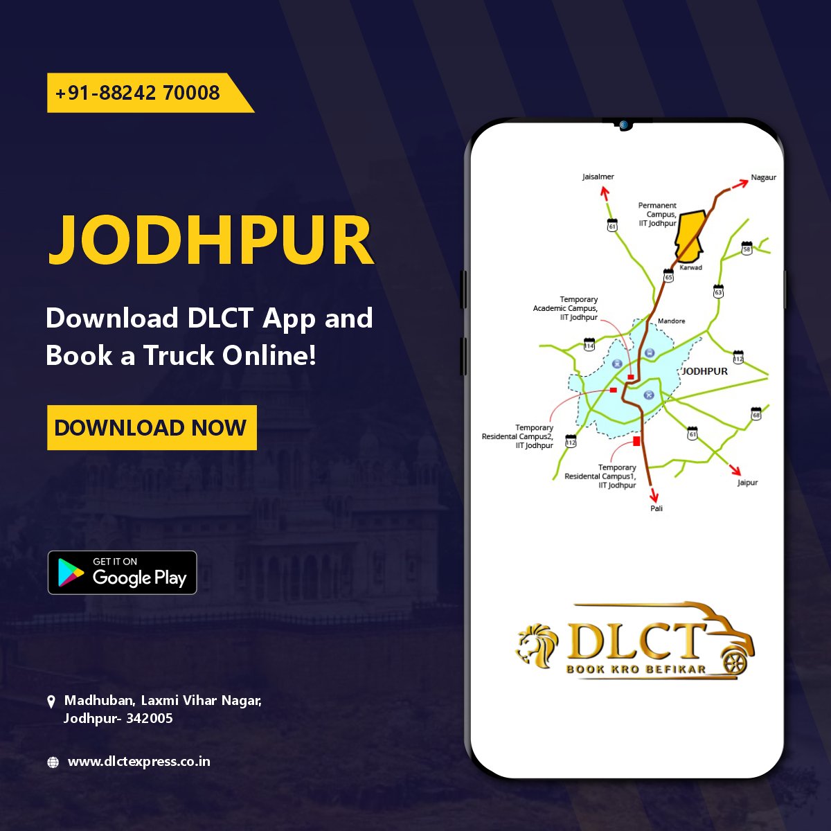 dlct_express's tweet photo. Download DLCT App and Book a Truck Online. Available in Jodhpur.

#dlctexpress #transportation #freightforwarding #loadingtaxi #Jodhpur #Rajasthan https://t.co/HXbxFcfl5K