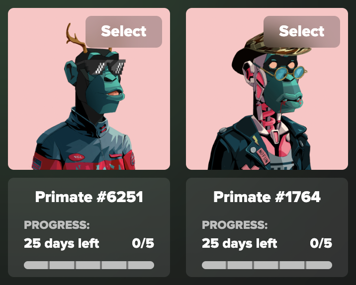 colman1312's tweet photo. Both my @Primatesnft in toxification phase, come this saturday they gonna come back out looking sick as a af. Every 5days after that they will look even more out of this jungle world than before! Cant wait to see how crazy they will get! They gonna change for the moon! 🚀 LFG! https://t.co/pdBo2KMn8k