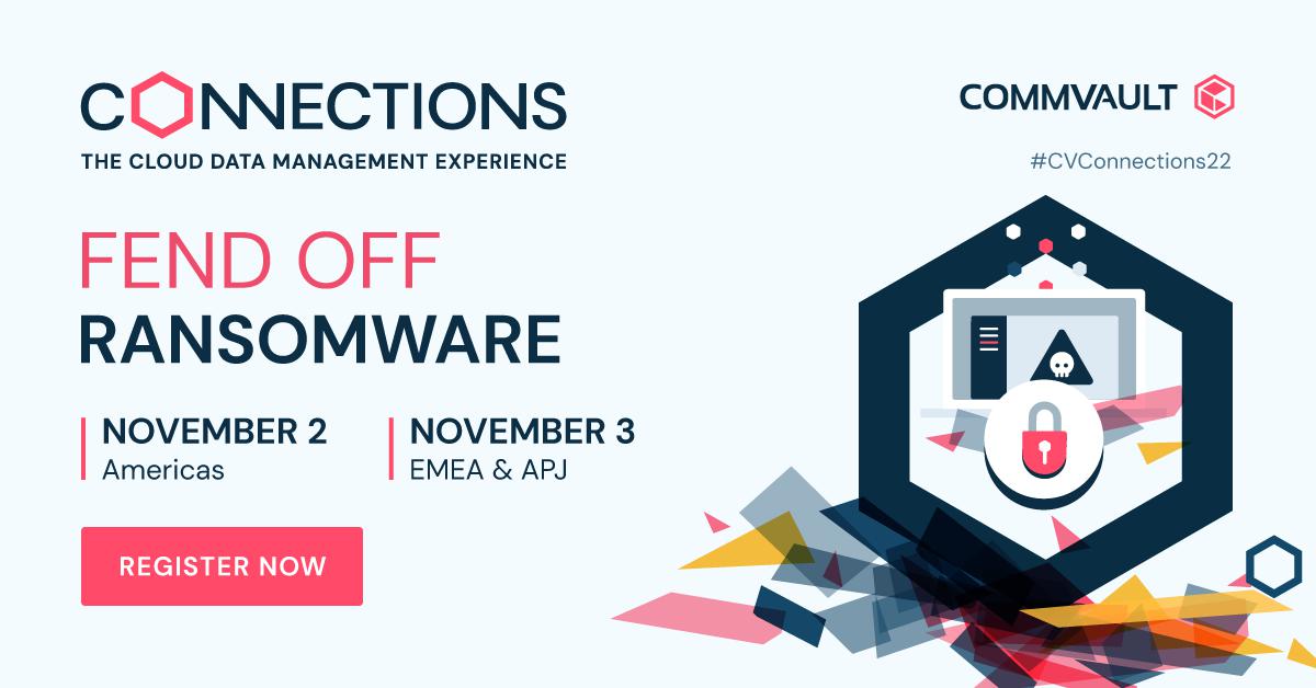 Join our Fending off Ransomware solution track at #CVConnections22 to learn how to develop your #zeroloss strategy, learn more about our new product ThreatWise, and hear real customer recovery stories from Commvault Support &amp; Services Team. Register today ow.ly/4SnM1040GWO