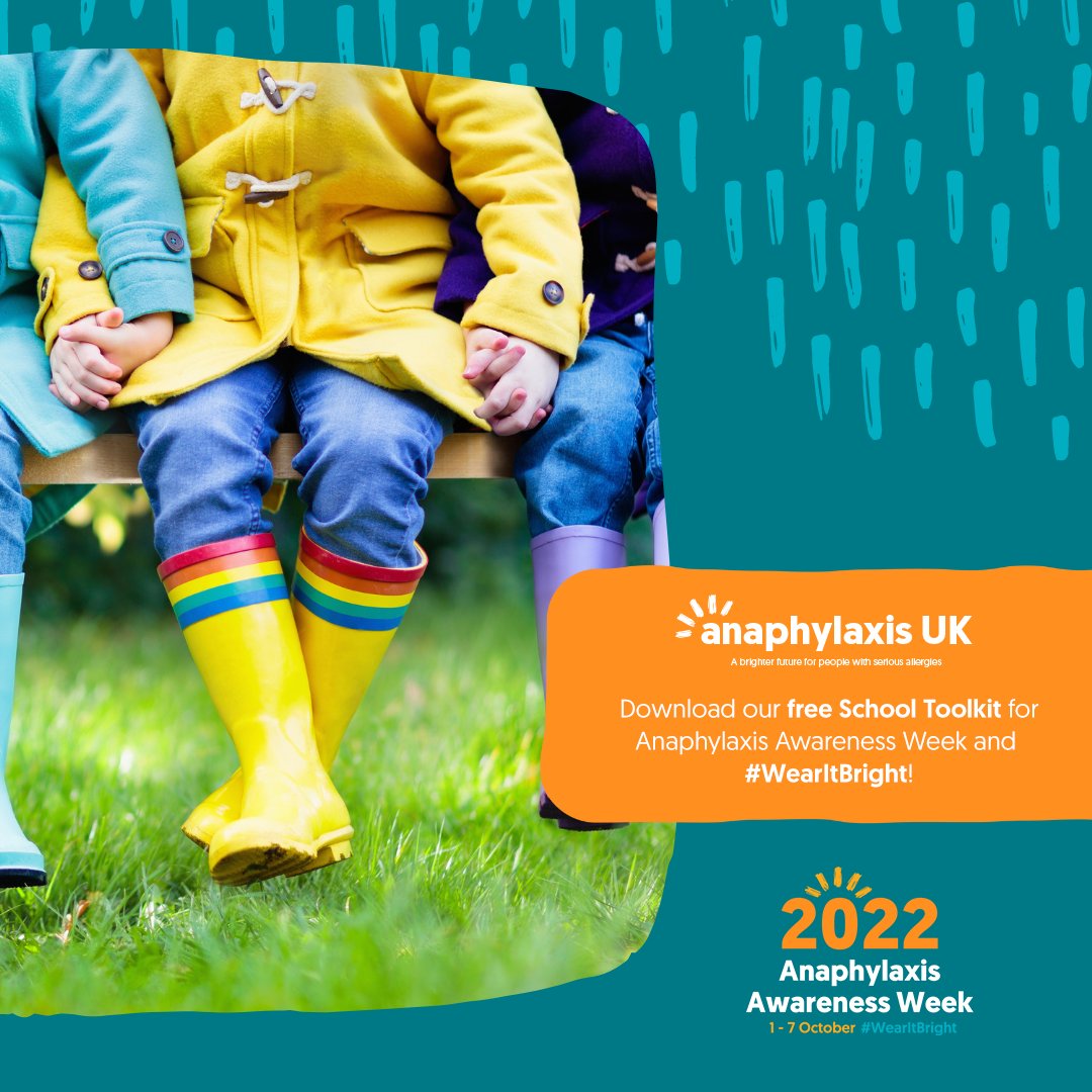 AnaphylaxisUK's tweet photo. It's Anaphylaxis Awareness Week!

We're encouraging schools to #WearItBright this week in support of a brighter future for everyone affected by serious allergies. Our dedicated School Toolkit contains information, advice &amp; other helpful resources: https://t.co/WEZGdRMQZn https://t.co/ILyt6OgFsX