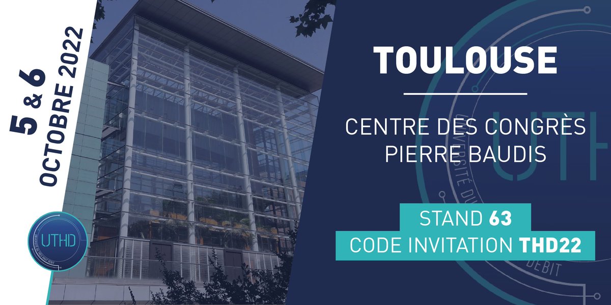 [SALON]

Retrouvez-nous au centre des congrès Pierre Bandis à #Toulouse le 5 et 6 octobre 2022 au stand 63 pour pouvoir vous rencontrer et échanger avec vous.

🔗 Pour y participer, c’est ici 👉 bit.ly/3RrWcFr
🎫 Code invitation : THD22

#salon #UTHD #toulouse #PUM