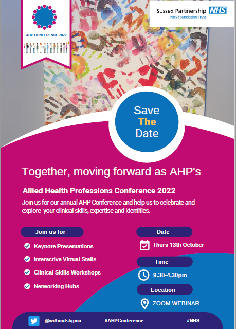 AHP_SPFT's tweet photo. ⭐️Just over a week to go before our annual #AHPConference2022 kicks off! ⭐️

We will be looking at how we will be moving forward together as AHPs. We will celebrate and explore your clinical skills, expertise and identities.

We can't wait to see you! 

#AHPs #Learning #Future https://t.co/YhgVf1vMKz