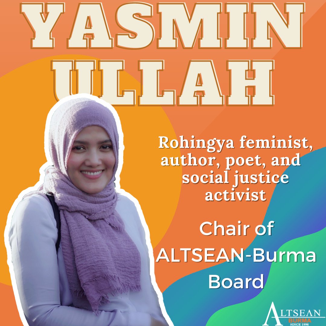 Altsean's tweet photo. ALTSEAN-Burma is proud that #Rohingya #feminist &amp; #humanrights defender for #Burma #Myanmar Yasmin Ullah was elected chair of our board for 1 year effective Sept 2022. #whatshappeninginmyanmar #MilkTeaAlliance
@yasminjullah
@altsean
@MilkTea_Myanmar https://t.co/GD6thpiO5f