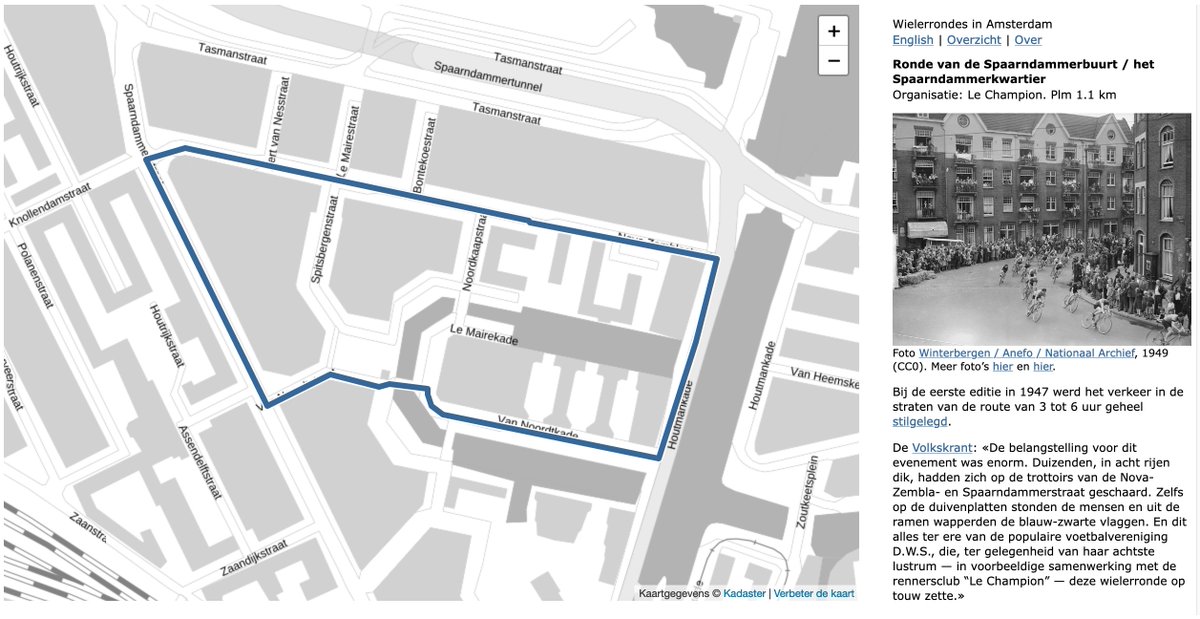 Rond 1950 hadden veel Amsterdamse buurten hun eigen wielerronde. Deze kaart laat zien waar de rondes werden gereden dirkmjk.nl/p/wielerrondes/