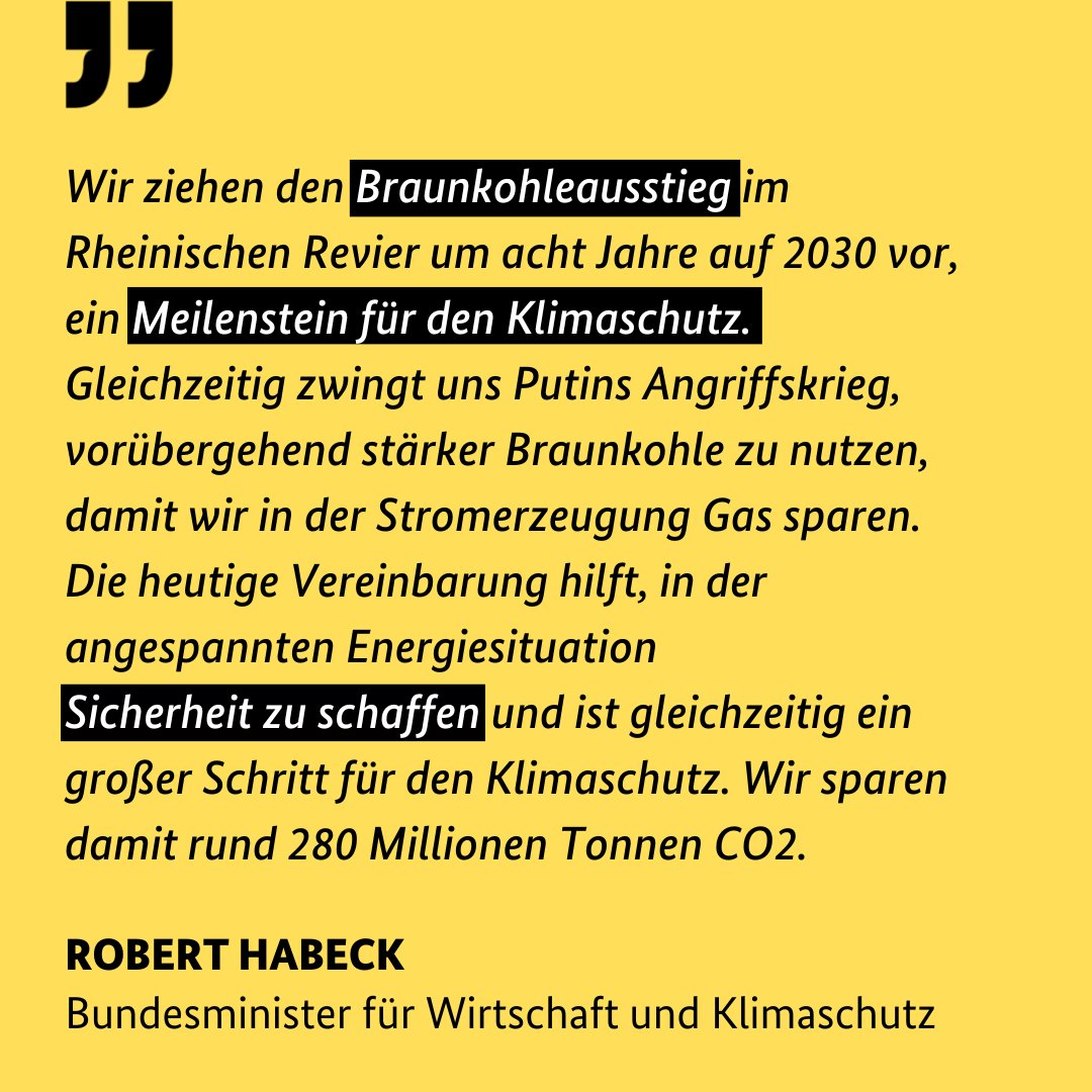 BMWE_'s tweet photo. Bundeswirtschaftsminister #Habeck, NRW-Landesministerin @monaNeubaur und RWE verständigen sich auf beschleunigten Kohleausstieg 2030 im Rheinischen Revier und Stärkung der #Versorgungssicherheit in der aktuellen #Energiekrise https://t.co/U9EGG3XZl5