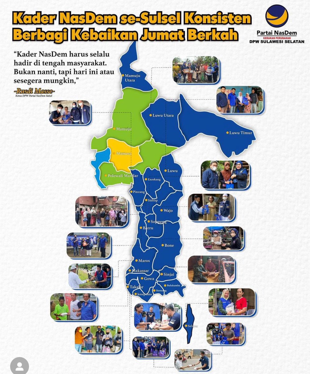 DPD_NasdemMaros's tweet photo. Kader NasDem se Sulsel Konsisten Berbagi Kebaikan Jumat Berkah

@NasDem
@NasDem_Sulsel77

#NasDemBersamaRakyat
#NasDemSulawesiSelatan
#Rusdimasse
#JumatBerkah https://t.co/34XQygJxBS