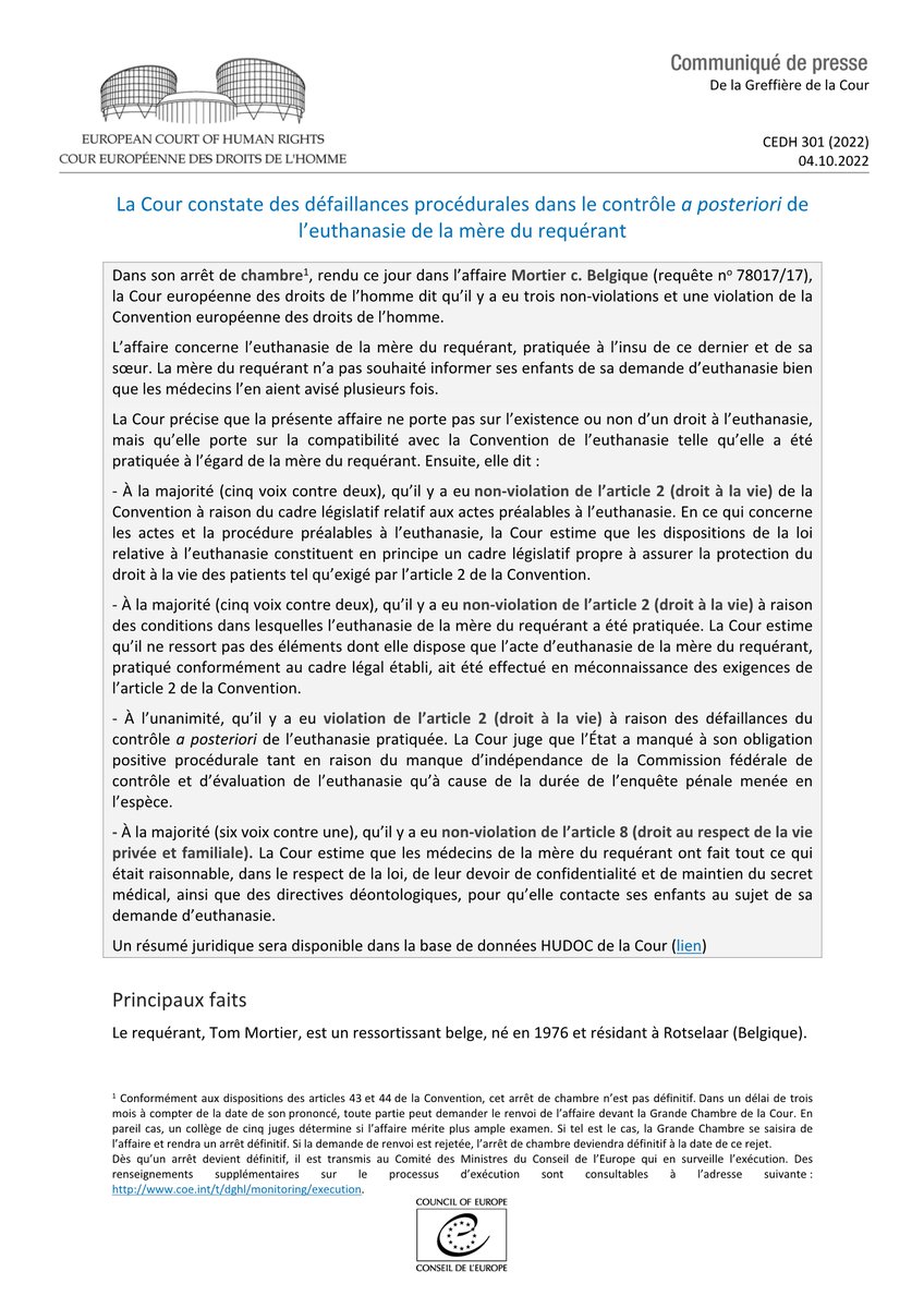 Au Aux à La à L übungen Pdf ECHR CEDH on Twitter: "Arrêt Mortier c. Belgique - Euthanasie de la