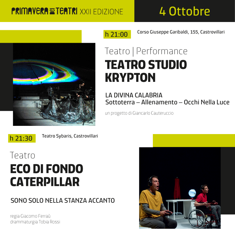 PrimaveraDeiTea's tweet photo. Programma del giorno
๐๐๐ซ๐ญ๐๐๐ขฬ ๐ ๐๐ญ๐ญ๐จ๐๐ซ๐ - ๐๐๐ฌ๐ญ๐ซ๐จ๐ฏ๐ข๐ฅ๐ฅ๐๐ซ๐ข
#PdT2022 #primaveradeiteatri
Oscenica Armonie d'Arte Festival Scena Verticale Teatro Studio Krypton Eco di Fondo https://t.co/JiTkBq0TAa