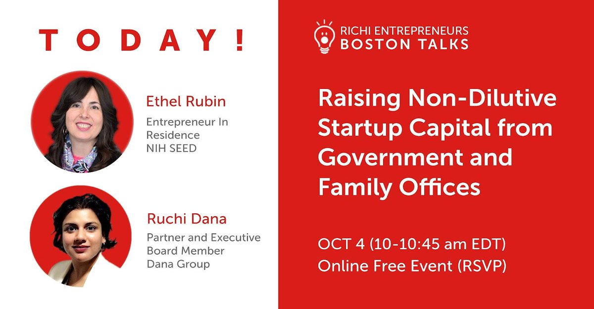Richi_LS's tweet photo. How do you access non-dilutive funds from government and family offices? What do you say -- or not say -- to convince them to fund your life-science startup?
Don't miss October's RE Boston Talk!
RSVP: https://t.co/wXZinIZWIm
#richientrepreneurs #REBostonTalks #BostonEcosystem https://t.co/yI3PEXGM8Q