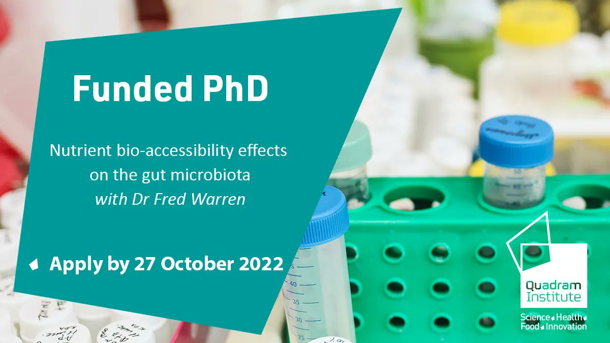 Quadram Institute (@thequadram) on Twitter photo 🆕 PhD opportunity
🦠 "Nutrient bio-accessibility effects on the gut microbiota" with <a href="/Starchlab/">Frederick Warren</a> <a href="/campdenbri/">Campden BRI</a>
⏰Apply by Thursday 27 October
➡️ buff.ly/3yd62nI 🆕 PhD opportunity
🦠 "Nutrient bio-accessibility effects on the gut microbiota" with <a href="/Starchlab/">Frederick Warren</a> <a href="/campdenbri/">Campden BRI</a>
⏰Apply by Thursday 27 October
➡️ buff.ly/3yd62nI