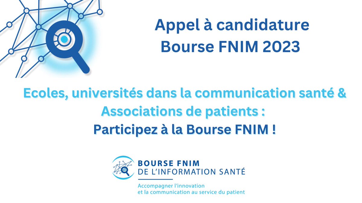 hcsmeufr's tweet photo. ❤️Info Partenaire @hcsmeufr
🏁Bourse #FNIM de l‘#information #santé 2023 !
👉École de #communication, Université, formation #Comsante & Associations de #Patients #Aidants, c'est pour vous !
#hcsmeufr #infosante #Associationpatients #festicomsante
👉https://t.co/pesCB0TntR https://t.co/1xrVxfhVn4