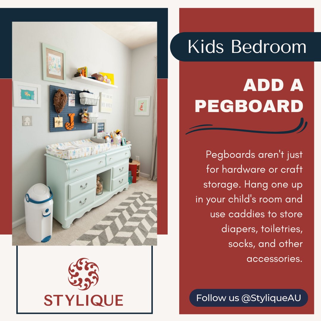 Pegboards aren't just for hardware or craft storage. Hang one up in your child's room and use caddies to store diapers, toiletries, socks, and other accessories.🥳

#kidsbedroomideas #kidsdesign #kidsroominspiration #kidsroom #kidsroomdecor #kids #interiordesign #babyroom