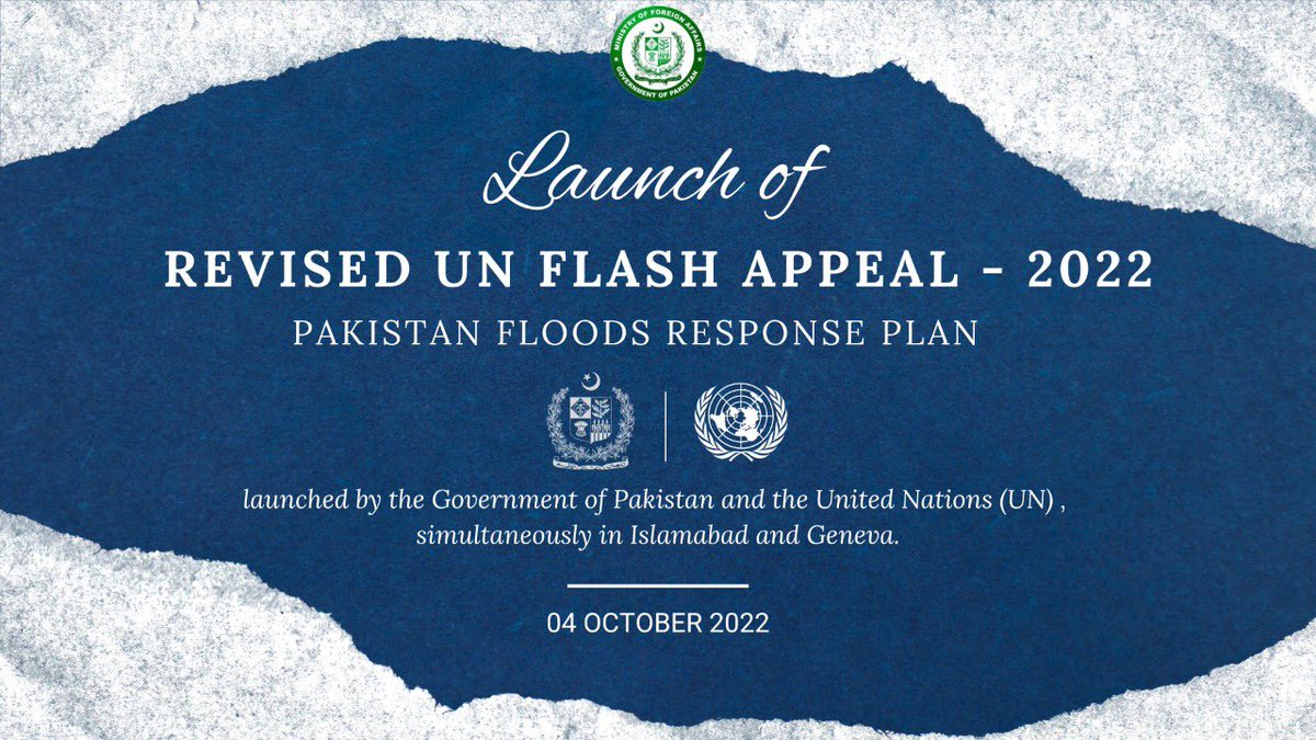 ForeignOfficePk's tweet photo. 🟢 #LIVE now.
Launch of Revised UN Flash Appeal-2022 for Pakistan Flood Response Plan.
Launched by Government of #Pakistan and @UN simultaneously.
Pakistan is represented by Min of CC @sherryrehman, Min EAD @AyazSadiq122 and MOS @HinaRKhar.
📍Geneva
📍Islamabad
🇵🇰🤝🇺🇳 https://t.co/6IQdN9KBsh