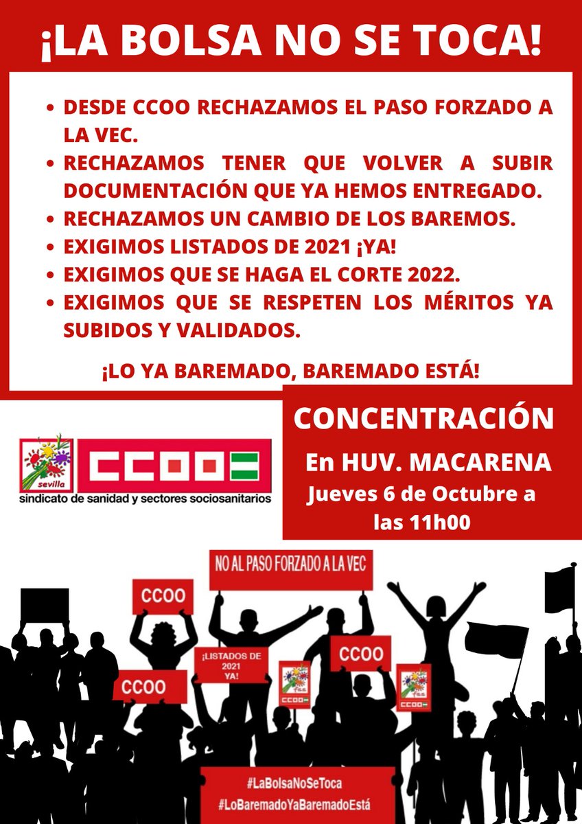 CcooSanidadSe's tweet photo. #BolsaSAS Lo Baremado, baremado está
⛔️ NO al cambio de baremo
⛔️ NO a volver a registrar los méritos ya valorados https://t.co/zVpCAVw31I