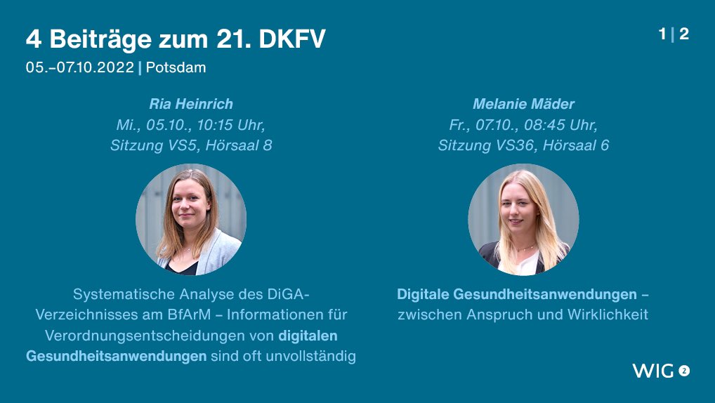 WIG2Institut's tweet photo. #Versorgungsforschung: Wir sind mit 4 Beiträgen beim 21. #DKVF vom 5. bis 7.10. (@dnvf_ev) in den Bereichen #Gesundheitsökonomie und #DiGA vertreten … Wir freuen uns auf spannende Diskussionen! https://t.co/wEWlADvmWV