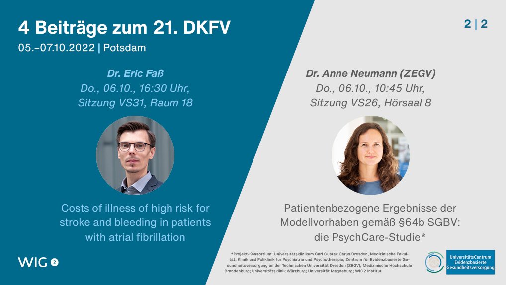 WIG2Institut's tweet photo. #Versorgungsforschung: Wir sind mit 4 Beiträgen beim 21. #DKVF vom 5. bis 7.10. (@dnvf_ev) in den Bereichen #Gesundheitsökonomie und #DiGA vertreten … Wir freuen uns auf spannende Diskussionen! https://t.co/wEWlADvmWV