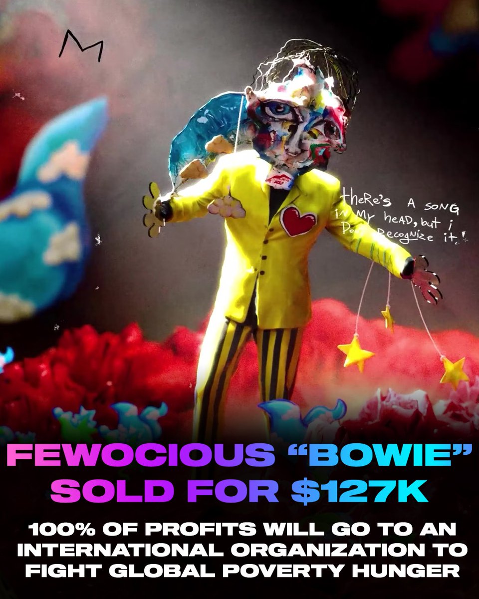 goatsofnft's tweet image. Another big sale from @fewocious ... are you surprised?

100% of profits will go to CARE, an international organization on a mission to fight global poverty and world hunger.

#fewocious #bowie #opensea #NFTProject #NFTs #NFTartwork #NFTartists