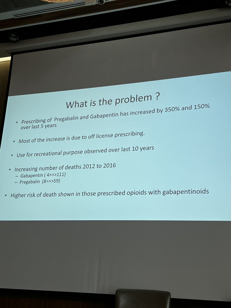 claralexlobo's tweet image. Heading now to #gabapentinoids 
Are they effective in neuropathic pain? 600md/d of pregabalin - It works, but not fabulous - 41% effective! But is addictive! 
The combination of opioid + gabapentinoids is more addictive &amp;amp; increases the risk of 💀 !!