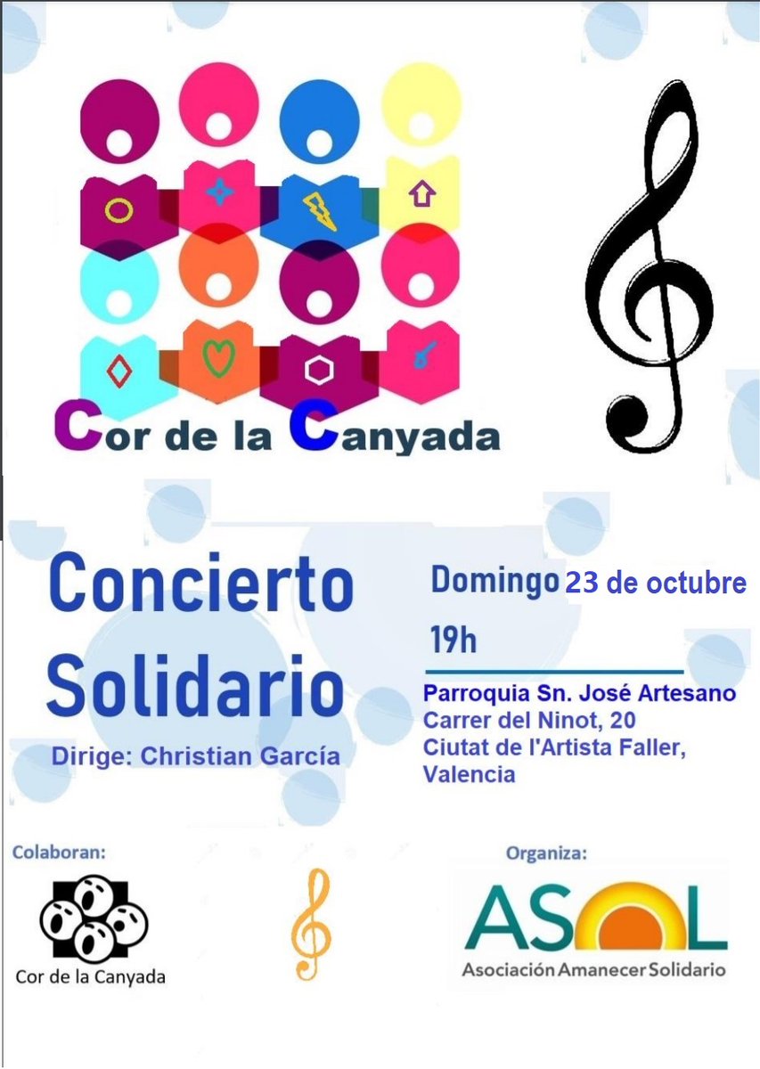 Domingo 23 de octubre a las 19h. 
#CoroSolidario #CorLaCanyada #ASOL #RompiendoBarrera #ElSalvador #Solidaridad