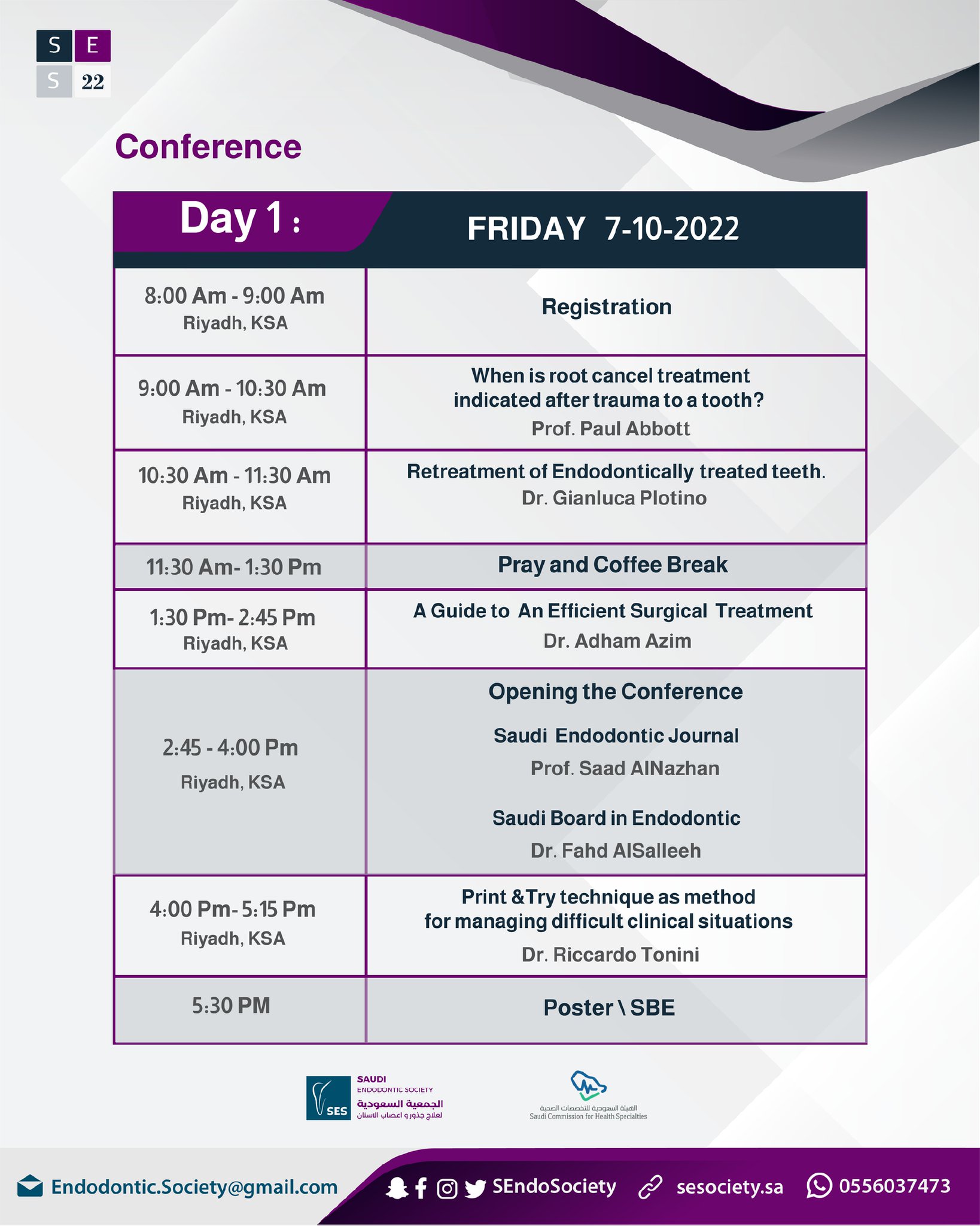 Saudi Endodontic Society on Twitter "Main Conference Schedule October 7th and 8th 2022 https