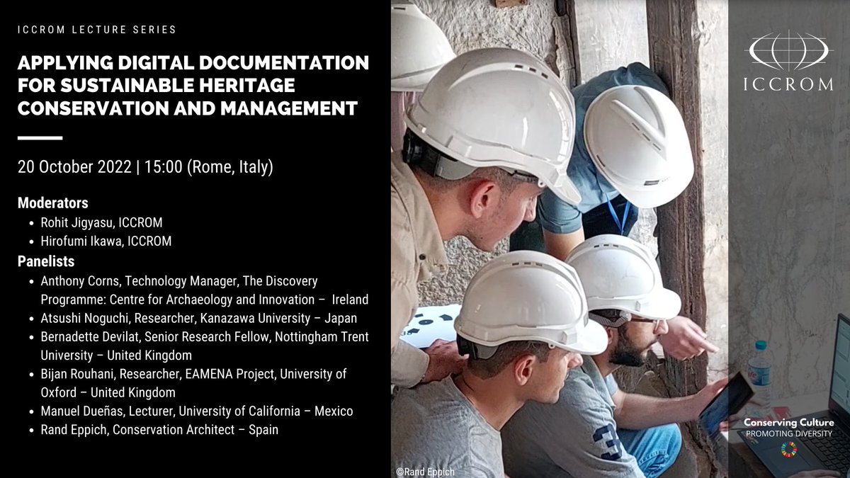 ICCROM's tweet photo. Join our next #ILSwebinar to learn more about the challenges &amp; opportunities in applying digital documentation for sustainable #heritageconservation and management. 
📅 20 Oct 2022
⏲️ 15:00 (CET)
Registration👉 https://t.co/WHXnFPbAPF
#ICCROM #VirtualReality #AugmentedReality https://t.co/CPY9dIYAF9