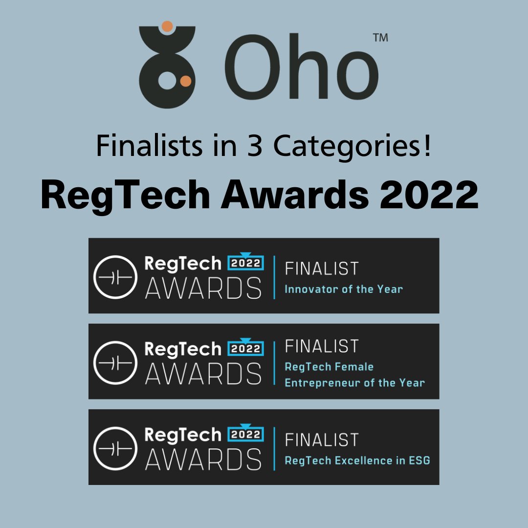 Oho (@weareoho) on Twitter photo Oho is so excited to be finalists in the 2022 RegTech Awards. Oho has reached the finals in three categories: Female Innovator of the Year, Excellence in ESG, and Innovator of the Year.
<a href="/regtech_1/">RegTech Association</a> l8r.it/8wEg
#RegTechAwards #RegTechFinalists #Verification #Compliance Oho is so excited to be finalists in the 2022 RegTech Awards. Oho has reached the finals in three categories: Female Innovator of the Year, Excellence in ESG, and Innovator of the Year.
<a href="/regtech_1/">RegTech Association</a> l8r.it/8wEg
#RegTechAwards #RegTechFinalists #Verification #Compliance