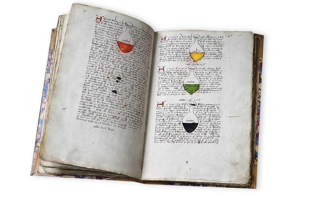 14th century urine chart. Medieval doctors would collect urine in a flask to examine its taste, colour, consistency, odour and sediments. They then used urine charts to point out where there was imbalance in the patient’s body