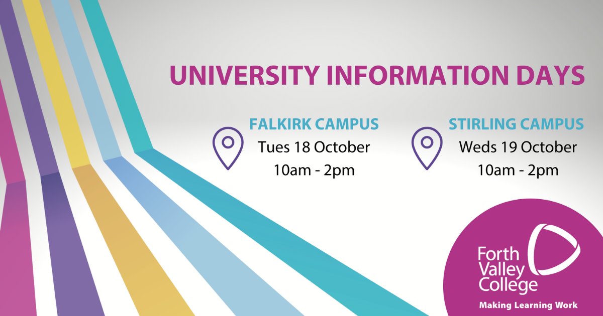 We are hosting two University Information Days in October, where a total of 10 Scottish Universities will be in attendance 🎓

These events will increase students’ awareness of undergraduate opportunities, and articulation routes into degree courses.

➡ bit.ly/3fwLrnT