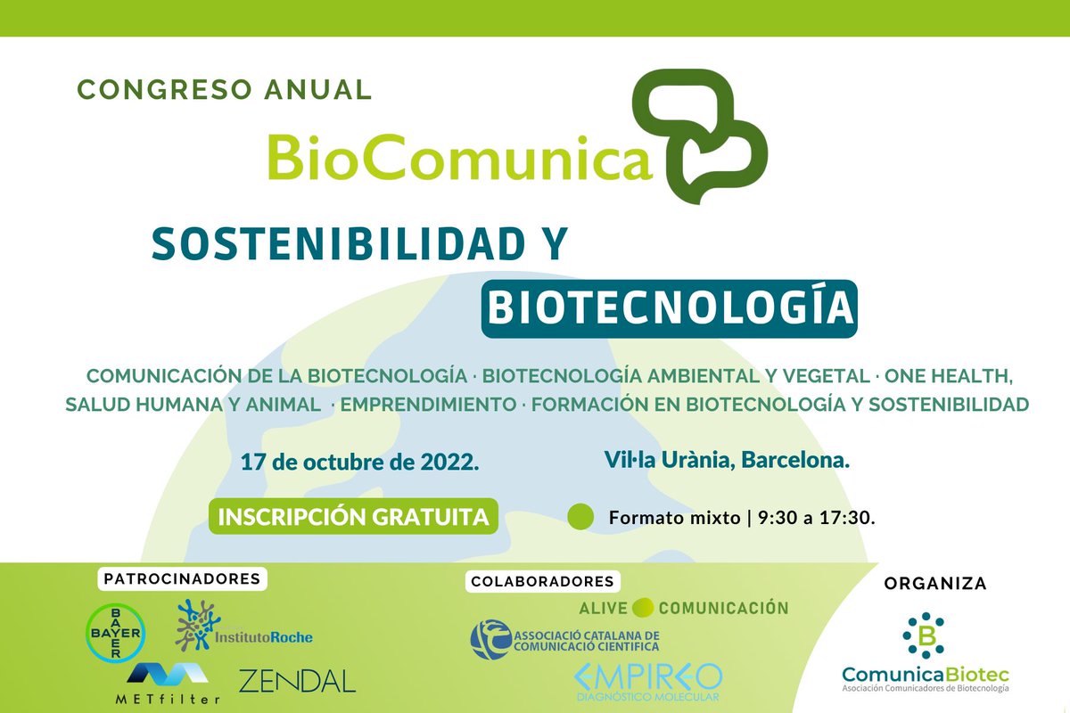 🟢 Os voy a dar 4 razones para que os inscribáis al #BioComunica22

📆 17 de octubre de 2022
📍Vil-la Urània, Barcelona
🖥️ Online

1/5 🧵 #SciComm #biotec