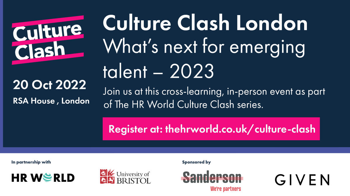 We are proud to be sponsoring Culture Clash London.

A major investigation on how to engage, recruit and retain young people in an unpredictable market.

Tickets are selling fast. Only a few remaining.

Culture Clash London – 20 Oct 2022, The RSA bit.ly/3fCPkYE