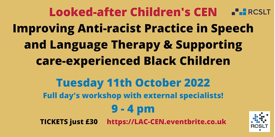 vcrooksslt's tweet photo. One week until the Looked-after children's CEN on improving anti-racist practice in #SLT. 11th October. Get your tickets now 🙂  https://t.co/1weIZvsLcs
#laccen #rcsltcen #semh #antiracist #bame @wespeechies @SpeechLangZone
@OfSlts @RCSLT @SheffieldFoster @SEMH_CEN @NSPCC https://t.co/awTqYJHlck