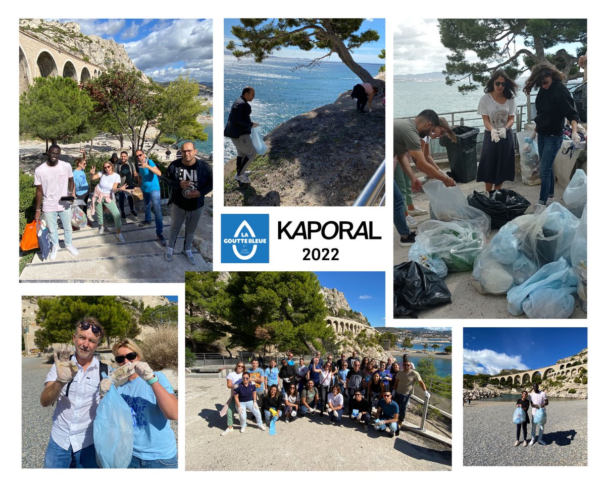 Opération zéro déchet! En partenariat avec @PureOceanFund #LaGoutteBleue, 35 Kaporalien.ne.s mobilisé.e.s sur la plage de Corbière. 🌊Chaque année plus de 600 000t de déchets plastiques atteignent la Méditerranée polluant ainsi les écosystèmes. #Préservons #Agissons