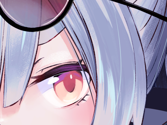 feater (arknights) 1girl eyewear on head solo sunglasses close-up grey hair looking at viewer  illustration images