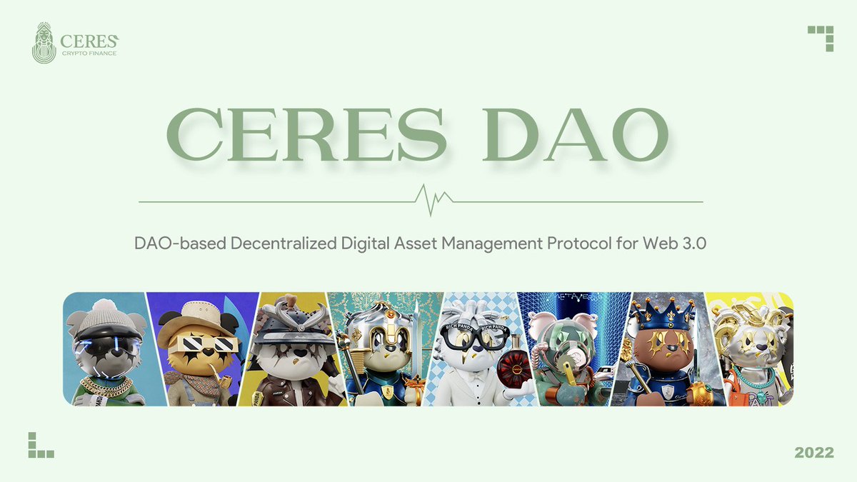 🦄️Ceres DAO🐼一个去中心化的资产管理协议。用主流币和稳定币铸造的权益通证CES进行 Staking，可获得最高2900%+APY，还可以获得金库投资分红。Ceres DAO致力于成为Web3.0的“伯克希尔哈撒韦”，通过打造全球最大的去中心化资产管理协议，让人人都可以投到有价值的资产。