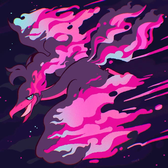 Skipped a day but no sweat no rush! Here's Galarian Moltres from the Swsh DLC I never bought hehehehe  