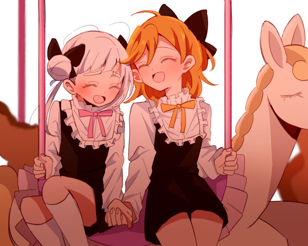 shibuya kanon multiple girls 2girls orange hair closed eyes hair bun white hair smile  illustration images