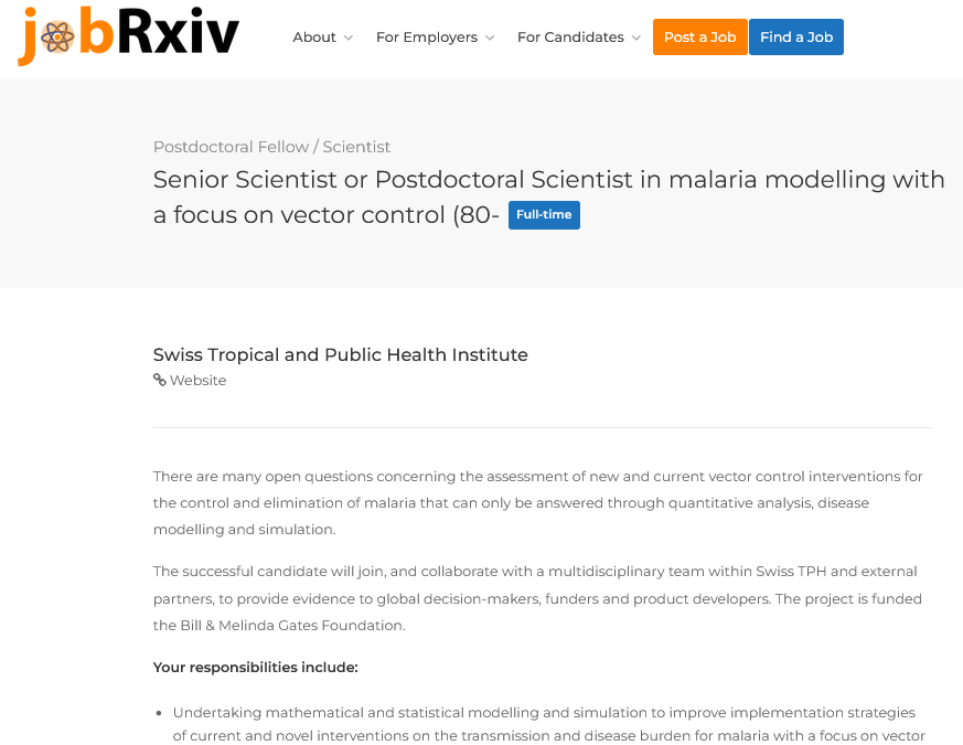 jobRxiv's tweet photo. Senior Scientist or Postdoctoral Scientist in malaria modelling with a focus on vector control 

Swiss Tropical and Public Health Institute, Allschwil / Basel, Switzerland

https://t.co/V0fWV5SuxG 

#ScienceJobs #mathematics #statistics #epidemiology #infectiousdiseasemodelling https://t.co/lPSWBZpQoG