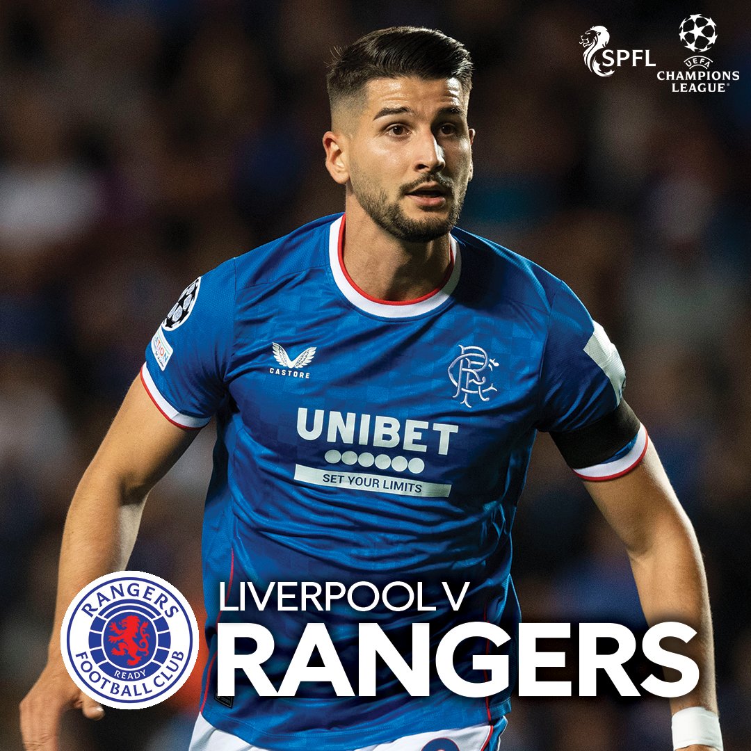 Good luck to <a href="/RangersFC/">Rangers Football Club</a>, who face Liverpool in #UCL group stage action tonight (8:00pm kick-off).

RT if you're backing Rangers! 🔵